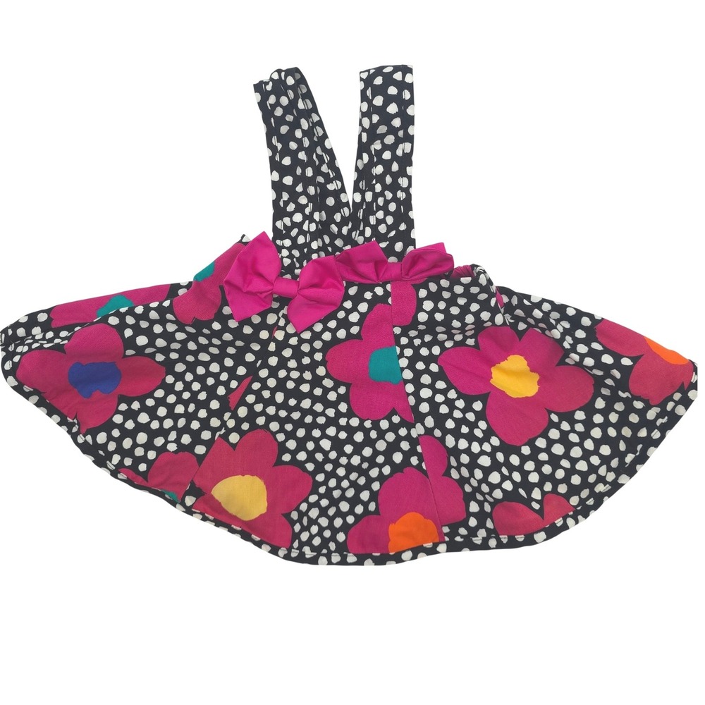 Vintage Pinafore Floral Polka Dot Bows 90s Made in USA Girls Size 12M